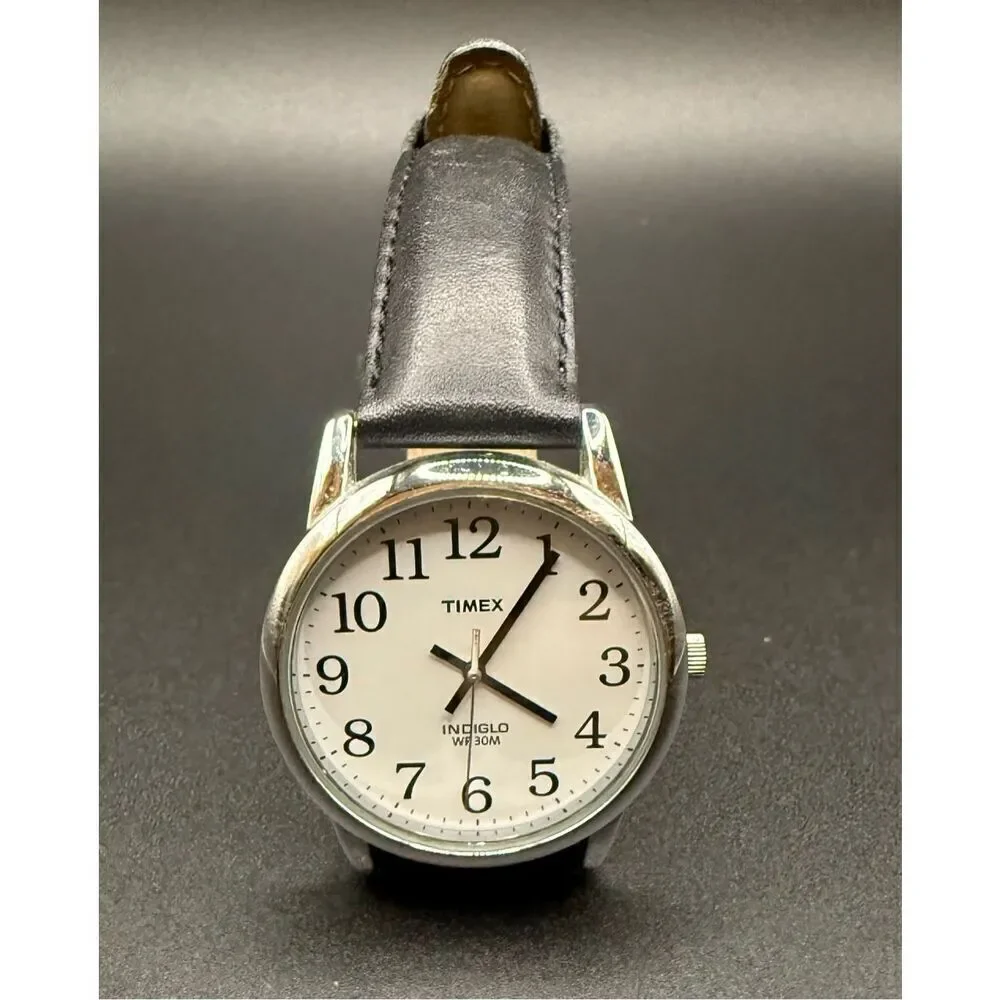 Timex Indiglo Ladies Wristwatch Black Leather Band Water Resistant